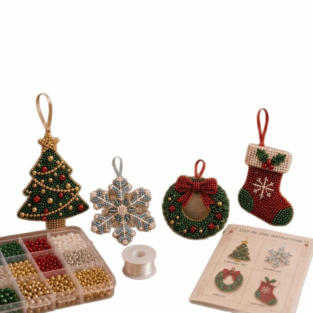 3D Beaded Christmas Bead Ornament Kit Snowflake Christmas Tree Hanging Pendant Holiday Activity