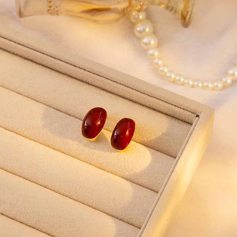 Серебряные серьги-игл с бриллиантами цвета красного вина в форме цветка - французский ретро-стиль с простыми пряжками