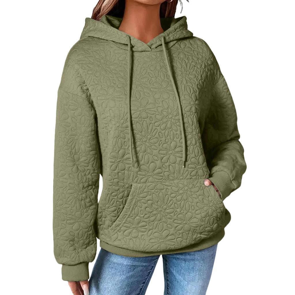 Женский модный худи с текстурой, однотонный, с капюшоном, с длинными рукавами