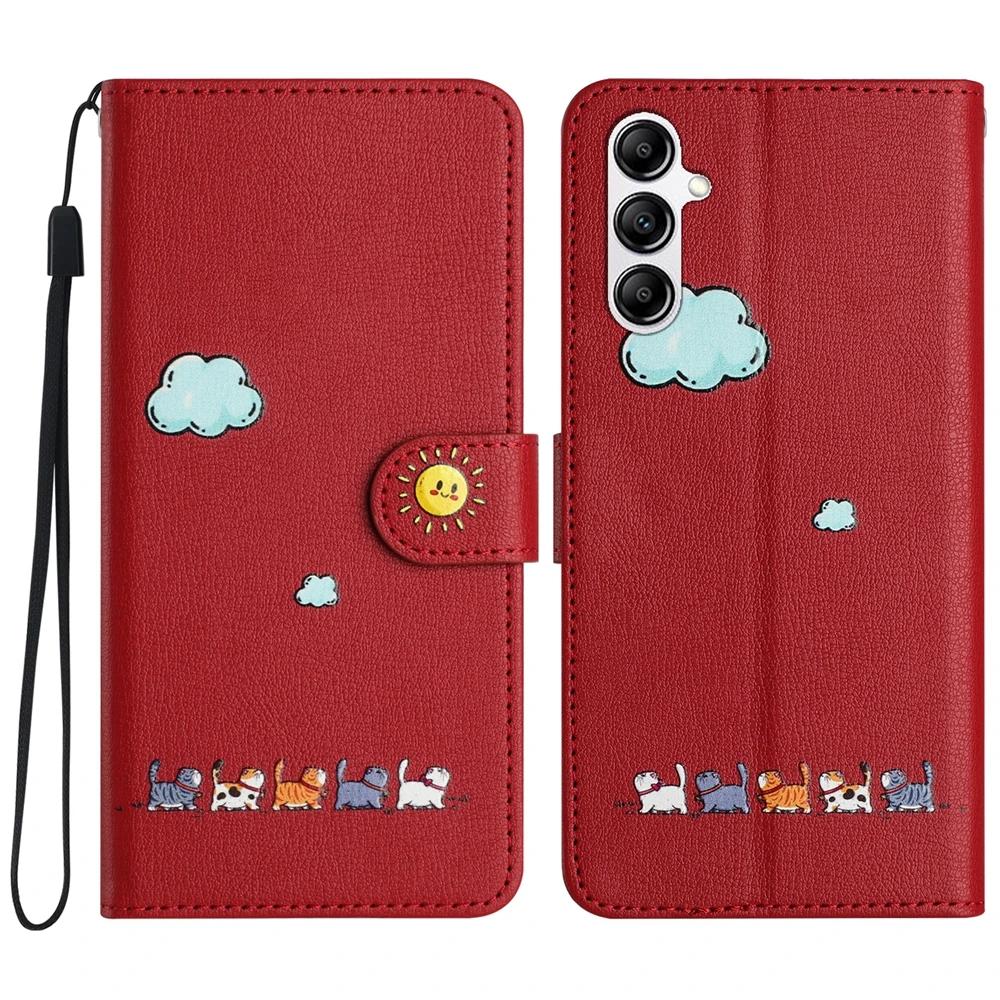 Чехол для телефона S24 Kawaii Cat для Samsung Galaxy S23 Ultra S24 S22 Plus S21 FE S20 Note 20 10, кожаный чехол-кошелек с откидной крышкой