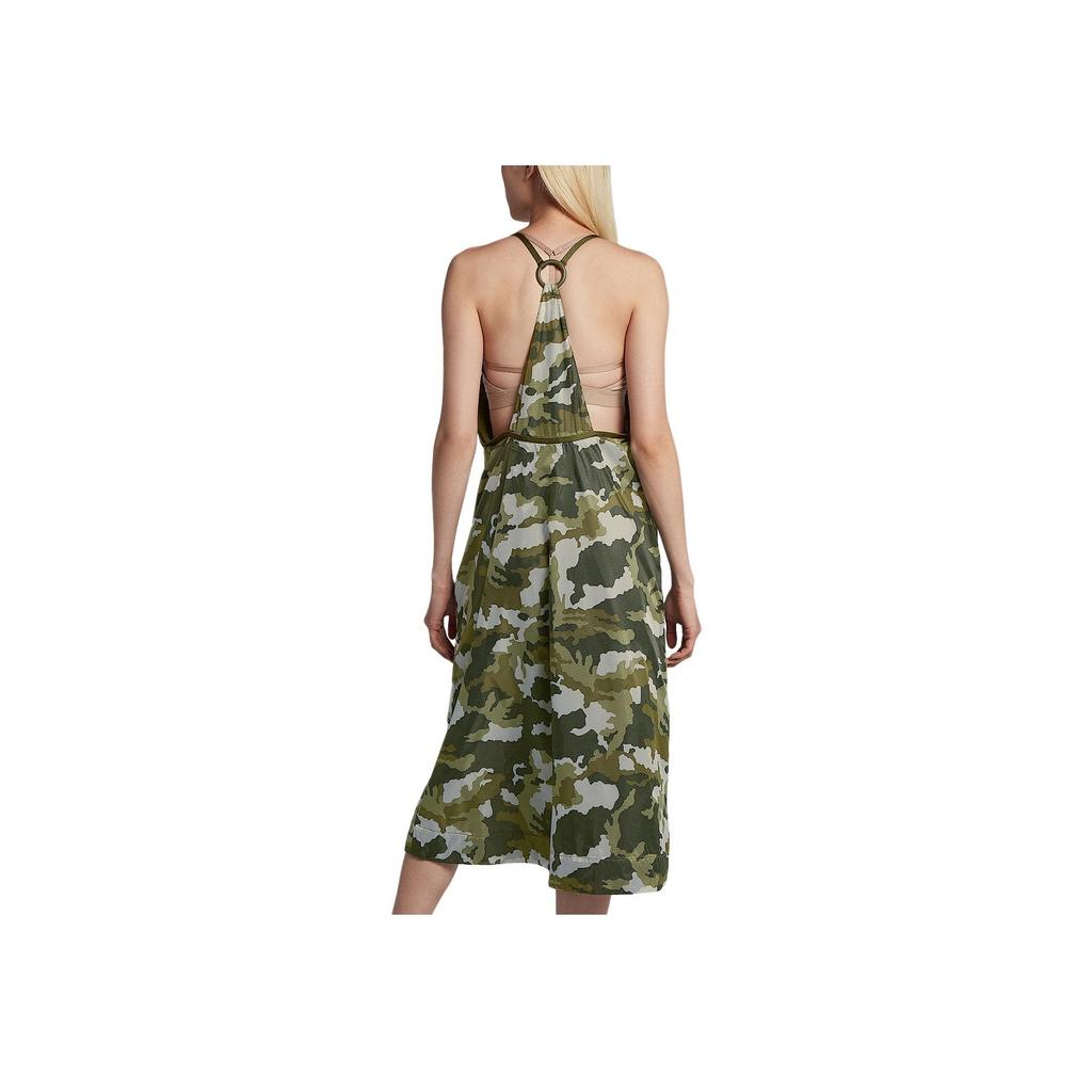 Nike Серия Спортивный Образ Жизни Камуфляжное Удобное Дышащее Платье-Ками с V-образным вырезом Женские платья Зеленый 932368-072