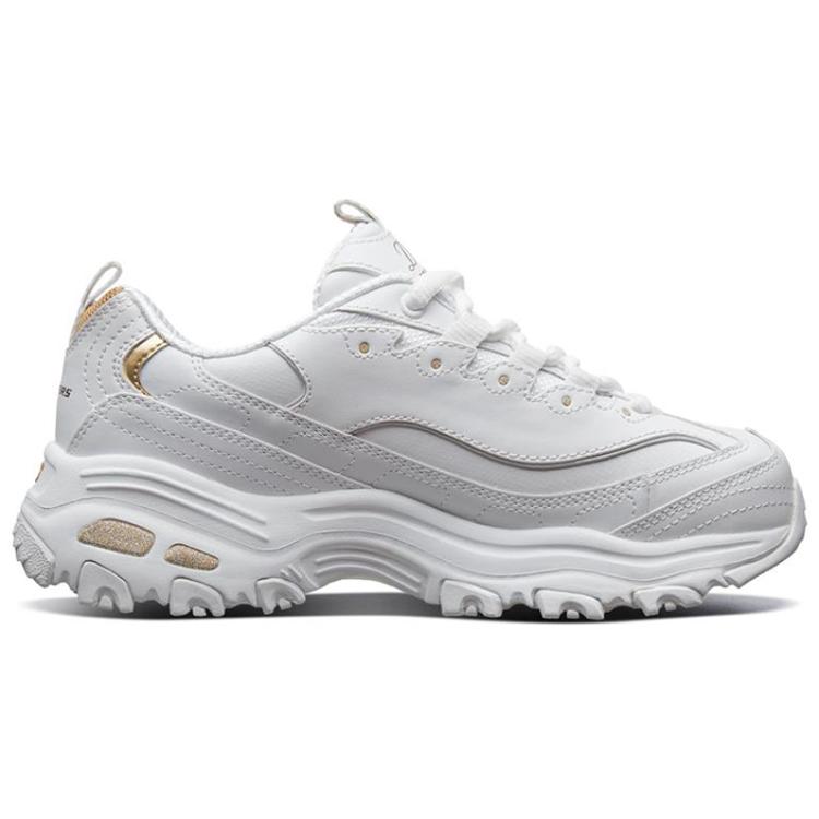Skechers D'Lites 1.0 Small White Bear Gold Logo Breathable Height Increasing Low top Chunky Sneakers Women's (Unisex) Chunky Sneakers