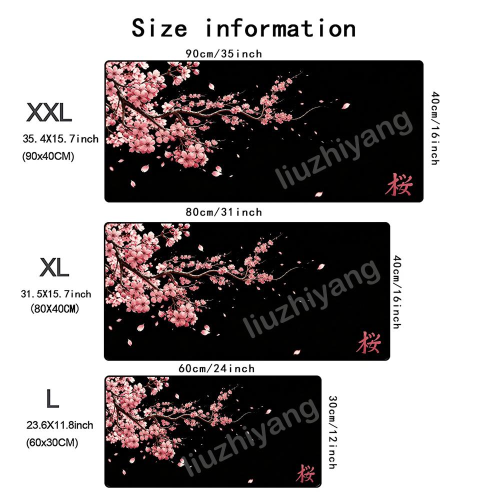 Japanese Cherry Blossom Mouse Pad Large Computer Office Game Table Mat Rubber AntiSlip Stitched Keyboard Mat 90x40 Xxl Desk Pad