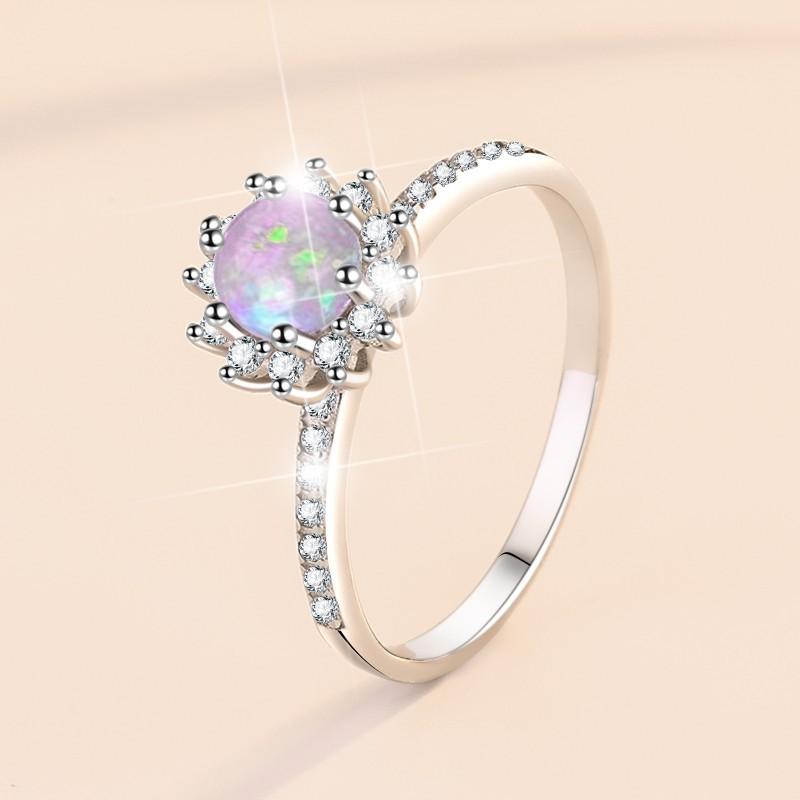 S925 Sterling Silver Ring Women's Moonstone Ring Opal Opal Stone Multicolored Light Ring Engagement Diamond Ring Wedding Ring Gift for Girlfriend