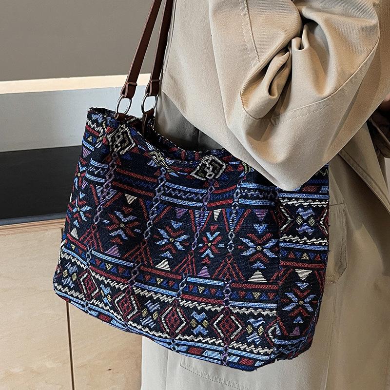 Большая вместительная сумка для женщин, новая модная женская сумка для поездок на работу, сумка-тоут в национальном стиле, холщовая сумка на одно плечо для женщин