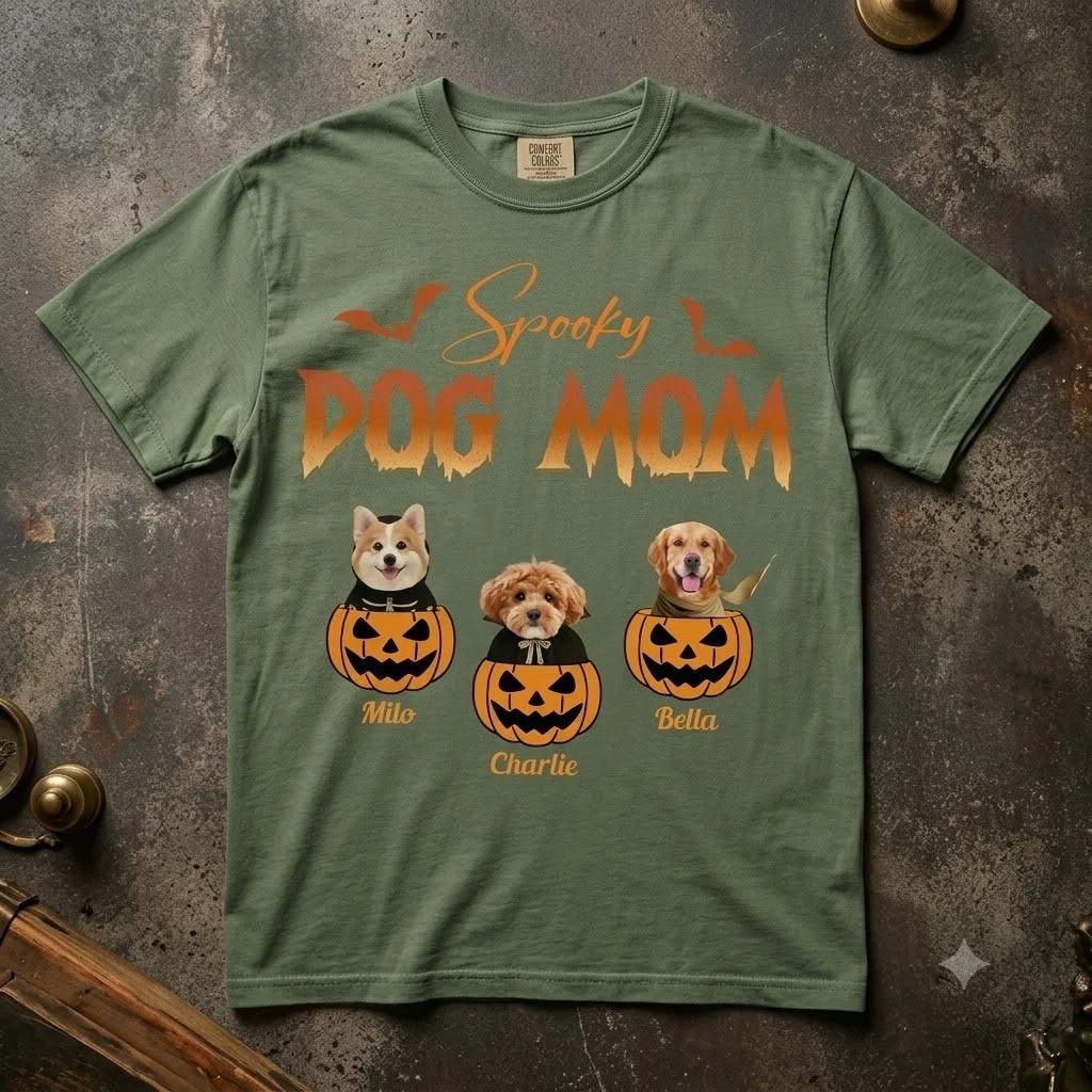 Custom Photo Spooky Dog Mom Halloween Comfort Colors Shirt Dog Lover Gift
