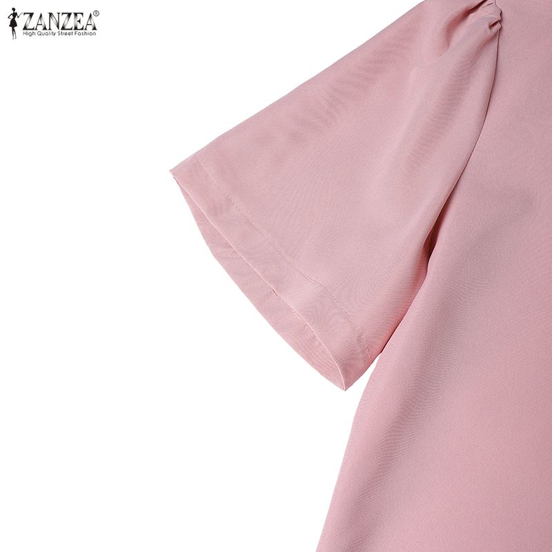 ZANZEA Женское повседневное платье с отложным воротником, свободное, летнее, с коротким рукавом