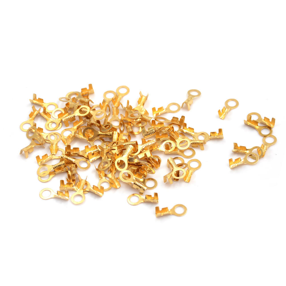 100 Pcs 5.2Mm Gold Brass Round Terminal Power Supply Wire Connector