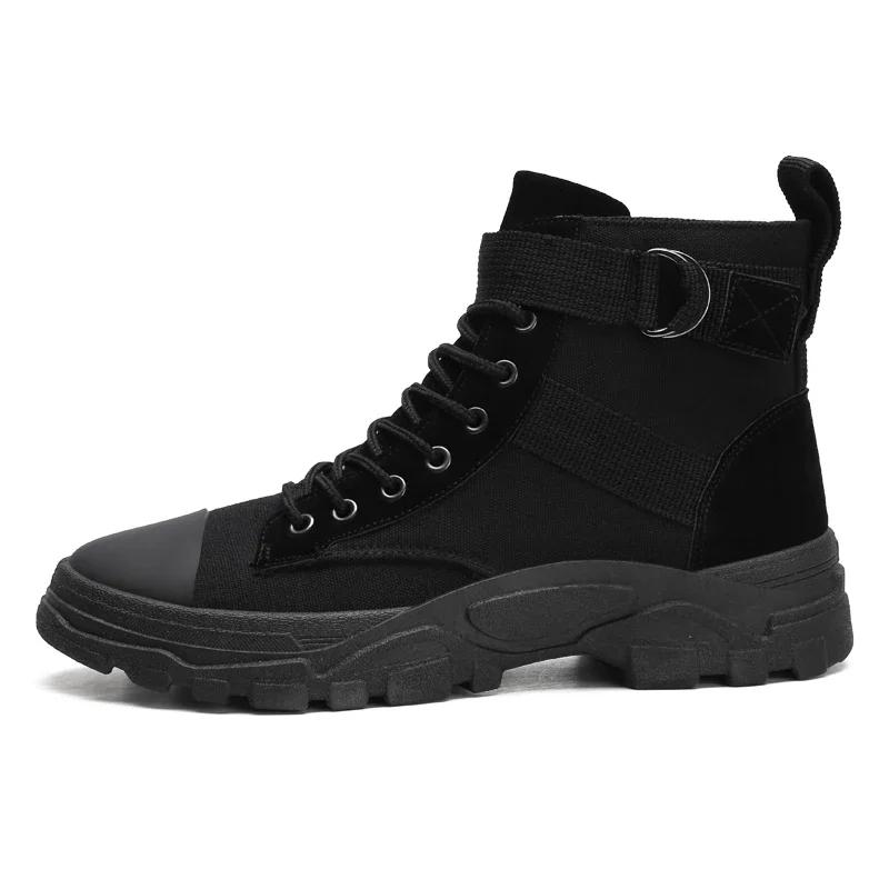 Men'S Breathable Round Toe Motorcycle Boots Casual Hiking Shoes High Top Wear-Resistant Anti-Oxidation Versatile Fashion