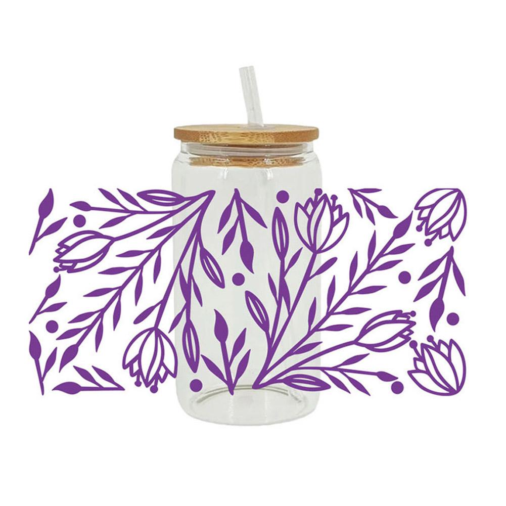 Цветок 16 унций УФ DTF чашка переносные наклейки на заказ водонепроницаемая банка 1 шт. стекло DIY Lab O1D9