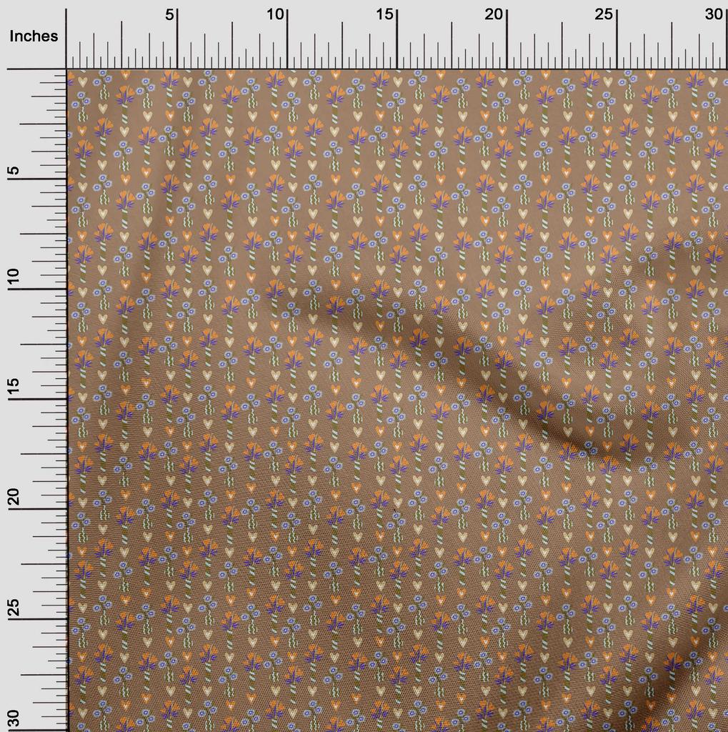 oneOone Cotton Flex Brown Fabric Floral Quilting Supplies Print Sewing Fabric By The Yard 40 Inch