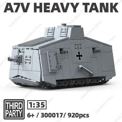 Первая мировая война Немецкий штурмовой танк A7V Модель танка Строительный блок Мобильная крепость Вильгельма II Военная техника Кирпичная игрушка Подарок