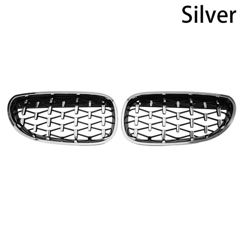 For BMW E60 E61 550i 535i Diamond Car Front Bumper Grille Kidney Racing Grill 2004-2009 Grille Black Frame Silver Grills