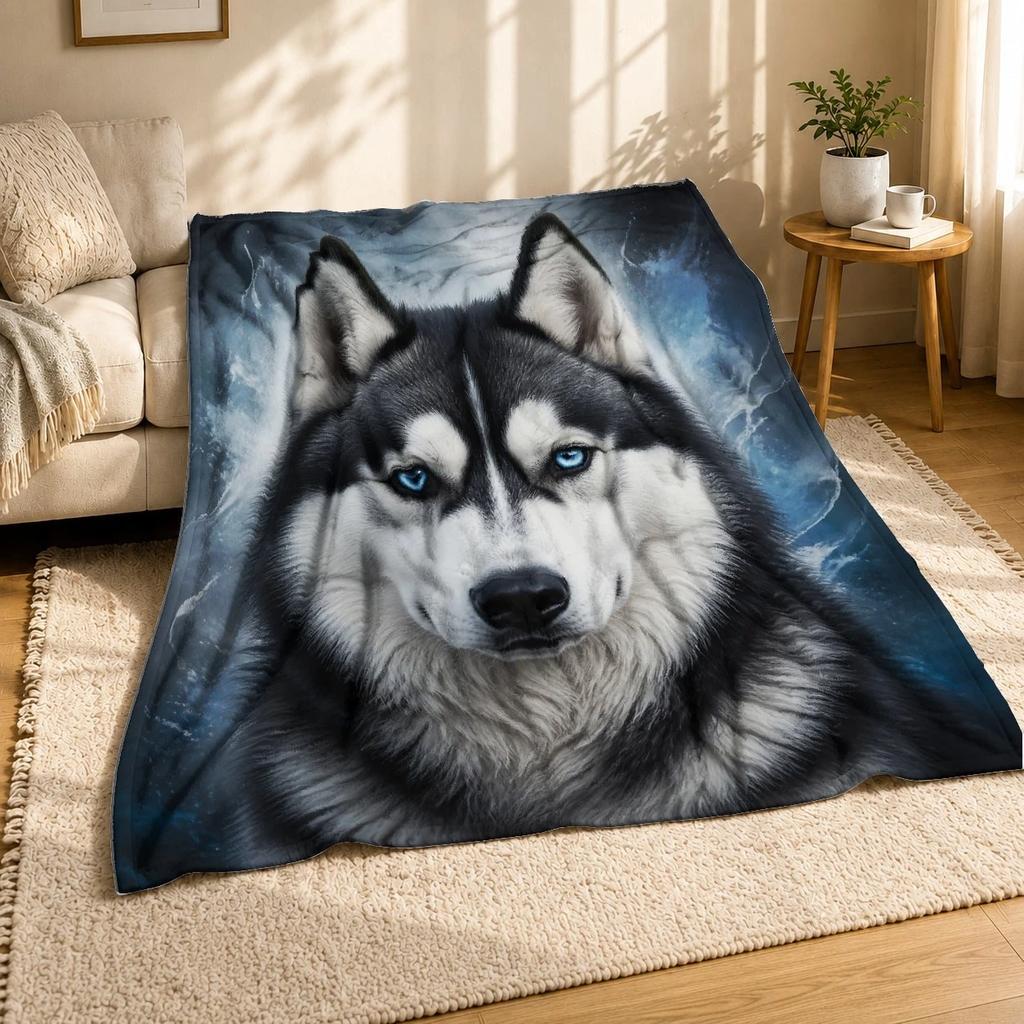 Siberian Husky Portrait Coral Fleece Blanket Dog Lover Decor
