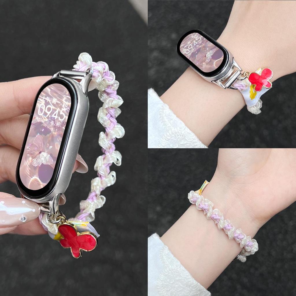 Совместимо с Xiaomi Smart Band 10 NFC: Новая эластичная блестящая резинка-бант для волос для девочек (Подходит для моделей 3-9).