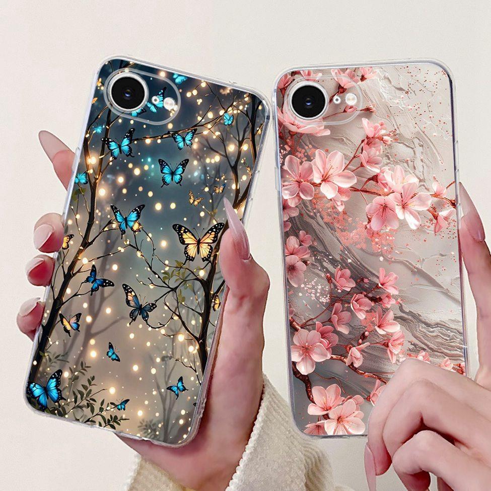 Clear For iPhone 16e A3212 A3409 A3410 A3408 Cover For iPhone 16e Case Fashion Luxury Flowers Cute Funny Painted Soft Bumper