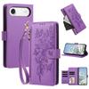 Butterfly Flower Zipper Wallet Vegan Leather Phone Case with Strap For iPhone 15 Pro Max