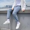 2025 New Men's Hong Kong Style Loose Straight-Leg Jeans: Trendy Korean Nine-Point Casual Pants for Spring and Autumn