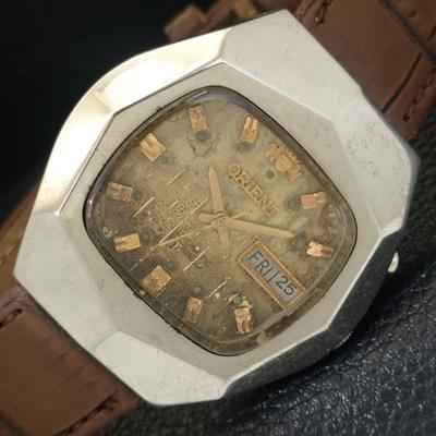 РЕДКИЕ МУЖСКИЕ ВИНТАЖНЫЕ ЧАСЫ ORIENT AUTOMATIC JAPAN 46941 С ОРИГИНАЛЬНЫМ ЦИФЕРБЛАТОМ a703354-1