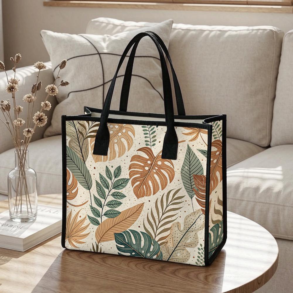 Bohemian Tropical Leaf Print Tote Bag Casual Large Capacity Daily Commute Handbag For Women 