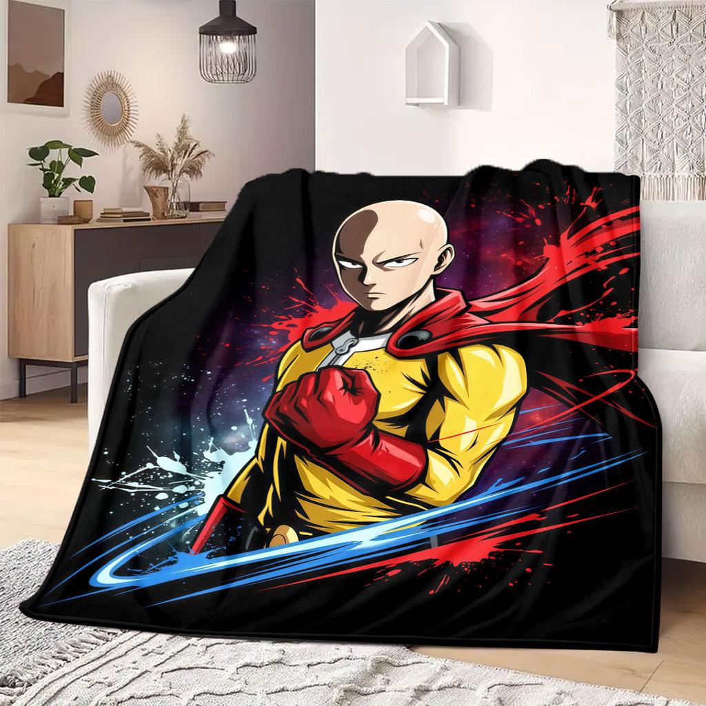 Стильный 2D мультяшный фланелевый плед One Punch Man, Декоративный принт для дивана, Мягкое постельное белье, Плед для путешествий и пикника_LIAN