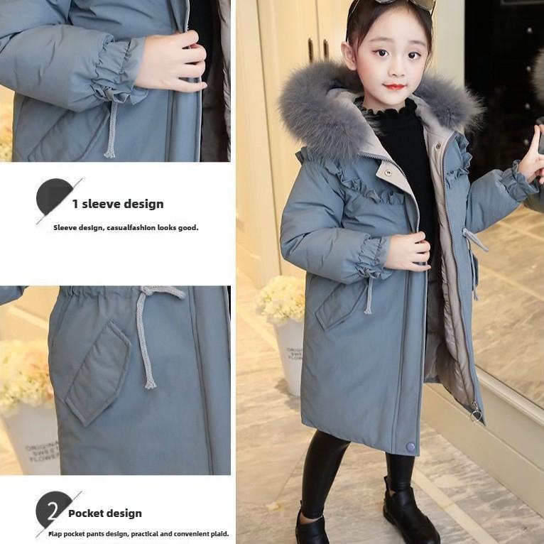 Пальто из плотного хлопка для девочек, детское зимнее теплое хлопковое пальто, стильное хлопковое пальто средней длины