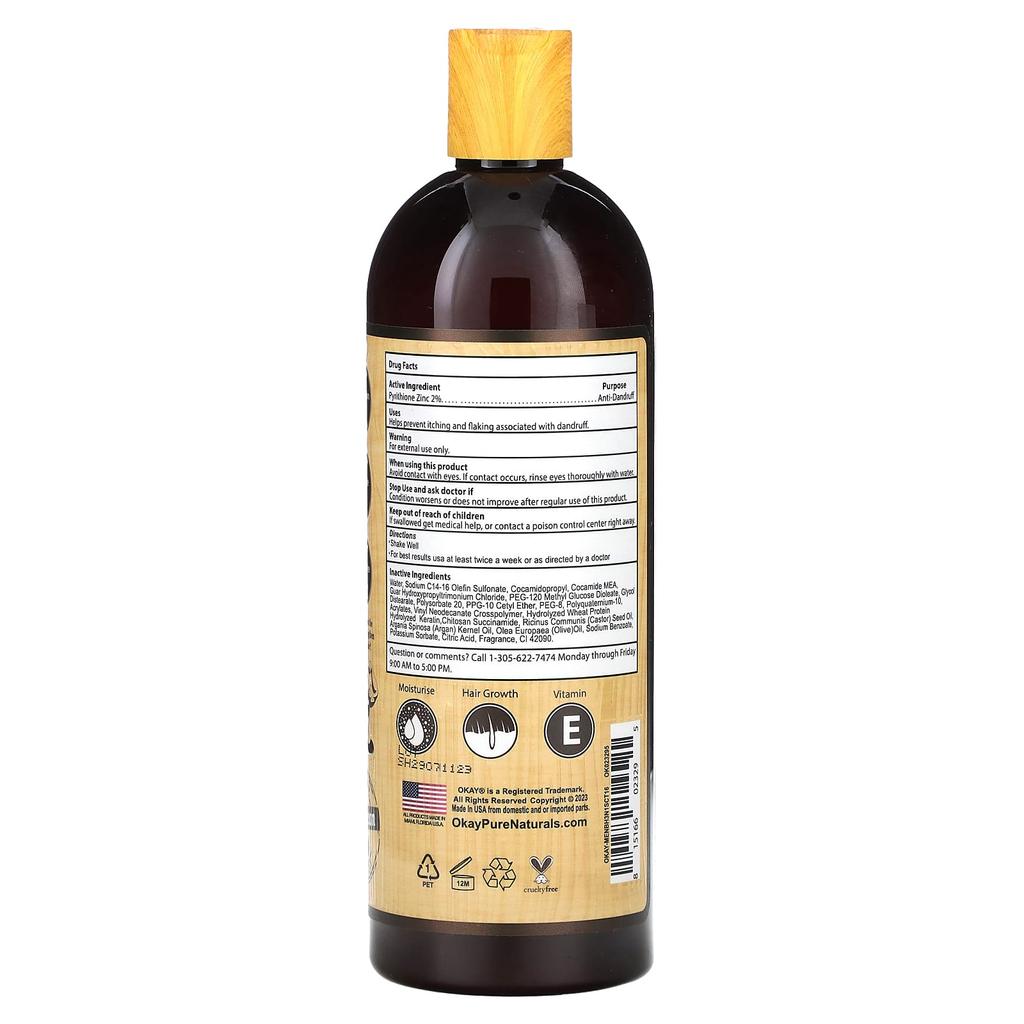 Okay Pure Naturals Шампунь, кондиционер и средство для лечения, 3 в 1 для волос и бороды, для мужчин, 16 унций (473 мл)