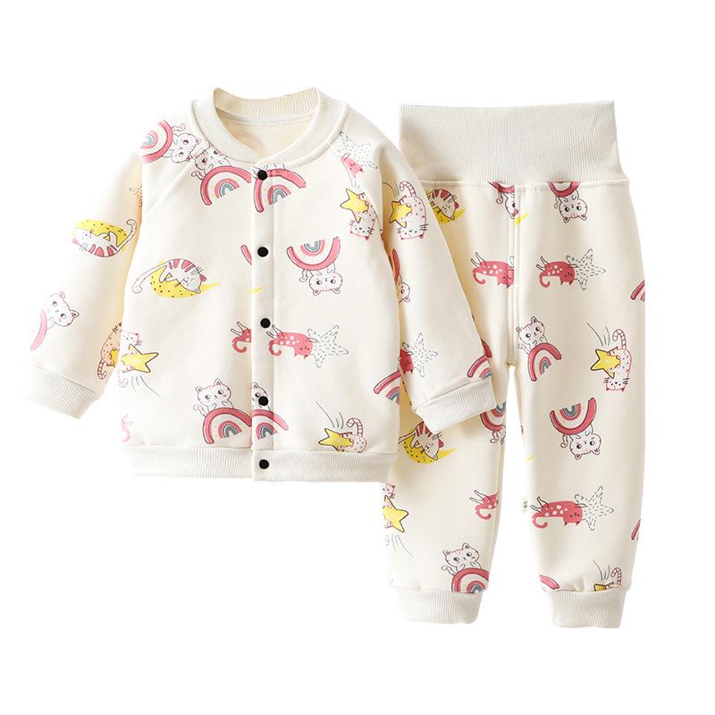 Baby Fleece Set: Warm Autumn & Winter Outing Clothes with High Waist Belly Protection