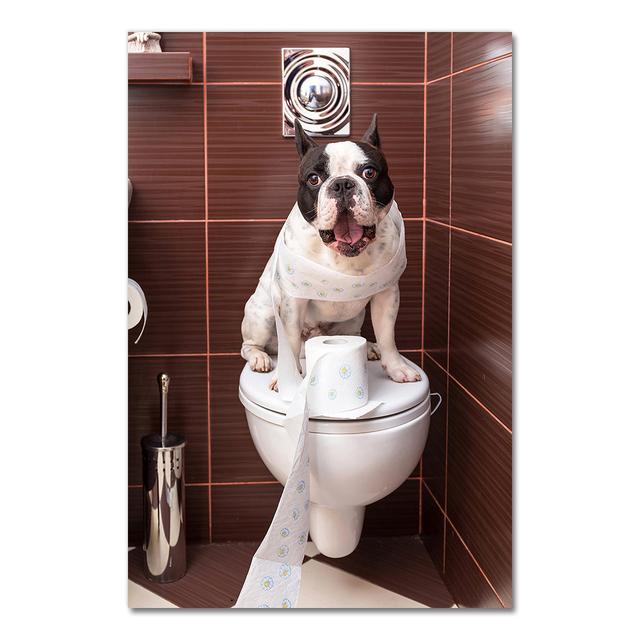 Скандинавский стиль, туалетная собака, газета, постер с животными, забавная мультяшная картина, украшение для детской комнаты, художественный декор, холст, картина без рамки