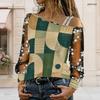 Women Plus Size Asymmetric Cold Shoulder Long Sheer Floral Geometric Printed T Shirt