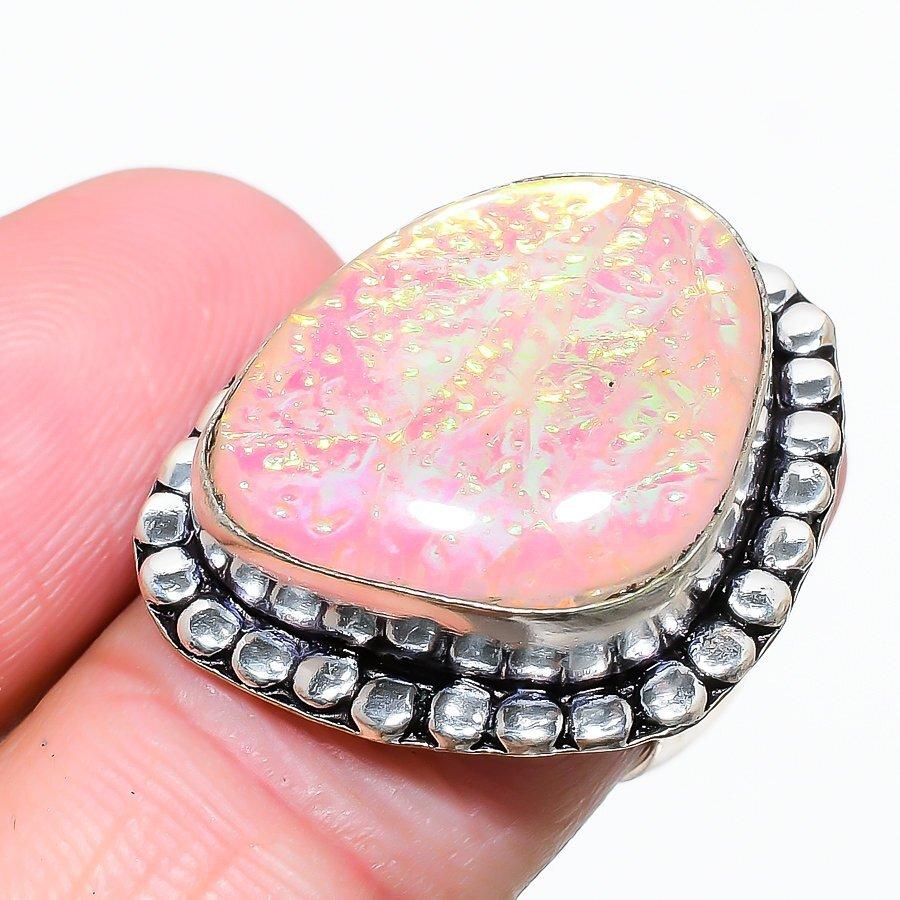 Pink Triplet Opal Gemstone 925 Silver Jewelry Ring Size 7