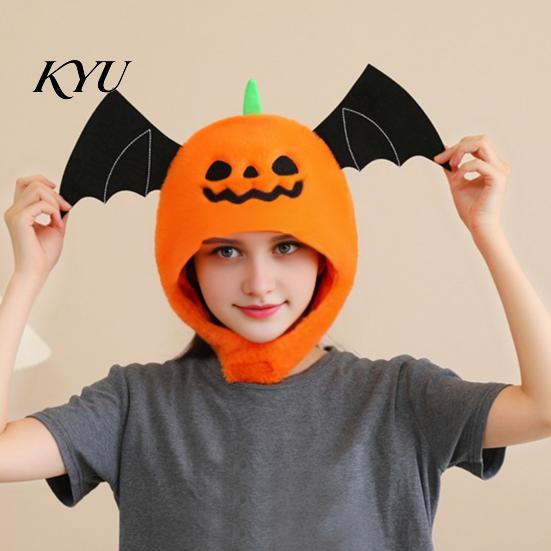 Unique Bat Wing Decoration Halloween Pumpkin Head Hat, Cute Spooky Full Mask for Adults Theme Event Costume Accessory Kids, Soft Plush Prop