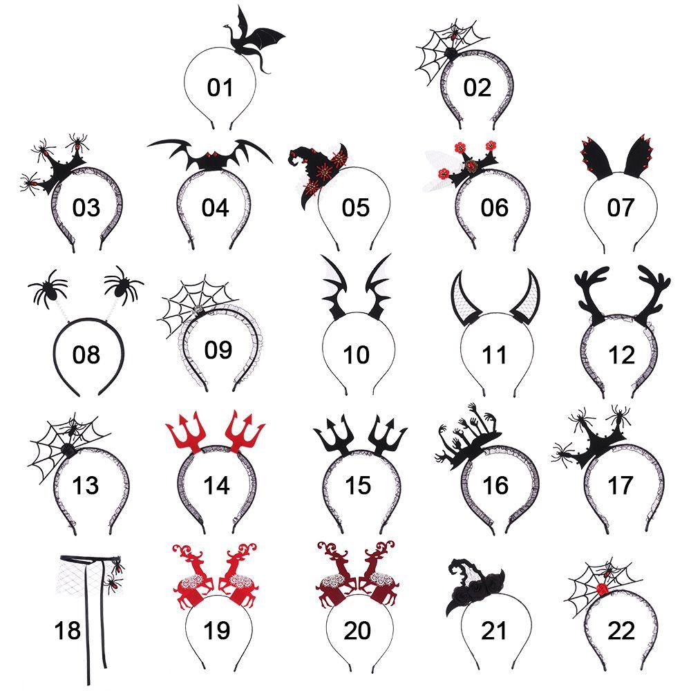 Головной убор для вечеринки Повязка на голову на Хэллоуин Маска-паук Повязка на голову Рог дьявола Обруч для волос Кружевная вуаль Верхушка