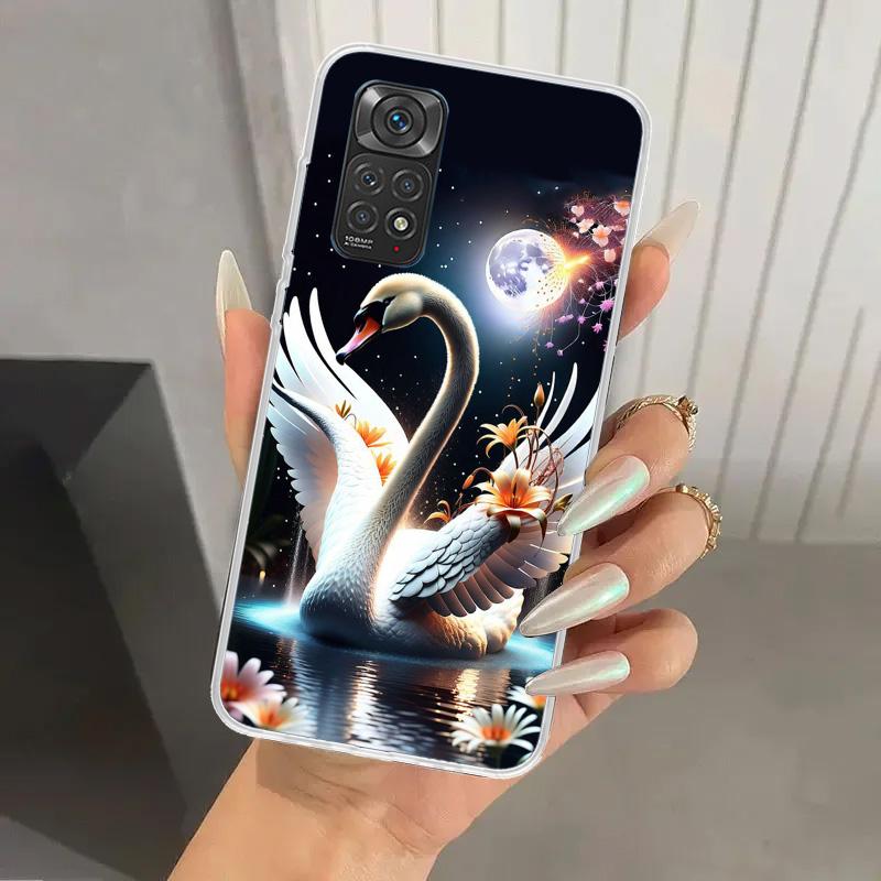White Swan Grace Art Phone Case for Xiaomi Redmi Note 15 14 14S 13 12S 12 Pro 11S 11 Plus 11T 11E 10S Soft Funda Print Shell Red