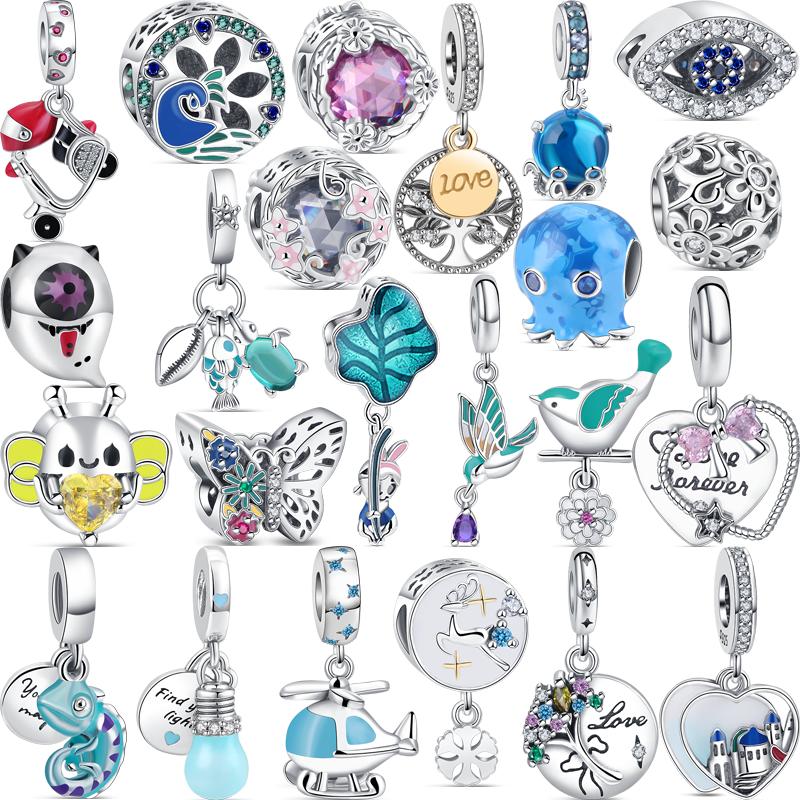 S925 серебро лист лотоса птица замок кулон пчела-бабочка дерево тонкие бусины подходят оригинальный браслет-подвеска DIY ювелирные изделия