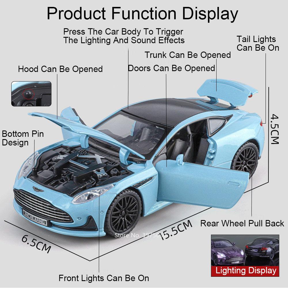 1:32 Alloy Diecast DB12 Valkyrie Cars Model Toy 4 Doors Opened Miniature Sports Car Wheel Pull Back Vehicles Kids Birthday Gifts