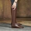Krazing Pot Осенне-зимняя обувь из коровьего спилка на низком каблуке, сапоги для верховой езды, квадратный нос, сохраняющие тепло, высокие сапоги на молнии