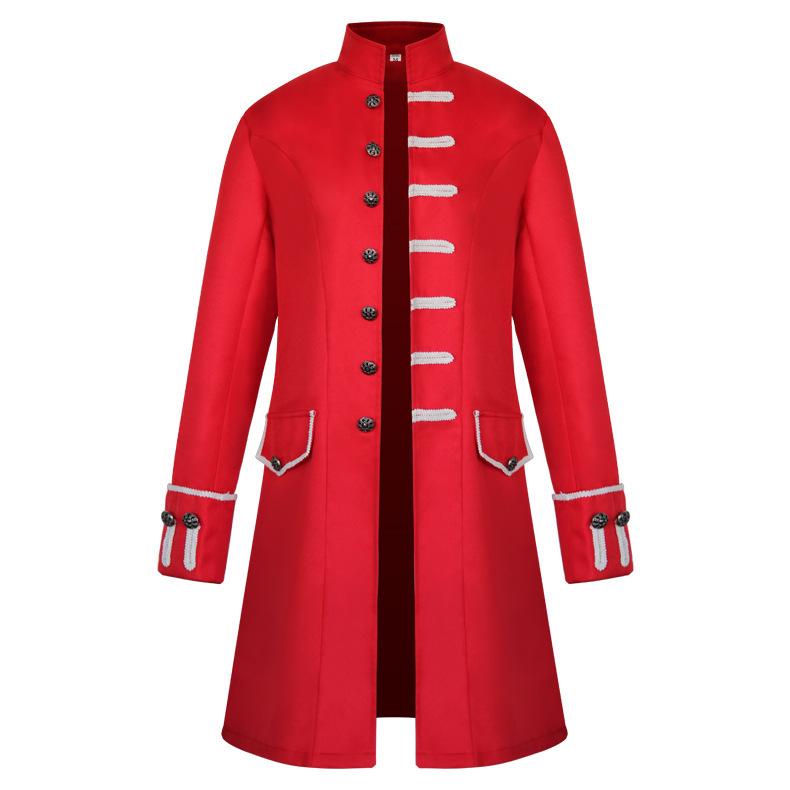 2024 European & American Men's Solid Color Steampunk Overcoat with Stand-Up Collar