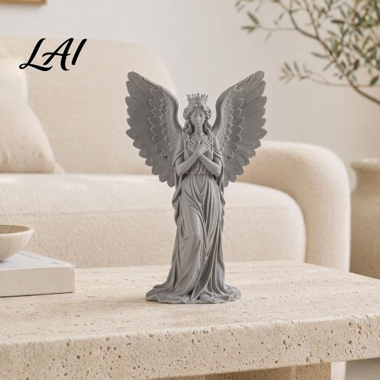 3D Printed Angel Statue Crown Figurine Vintage Guardian Angle Statue Shape Ornament Artistic Winged Women Sculpture for Home Tabletop Decoration