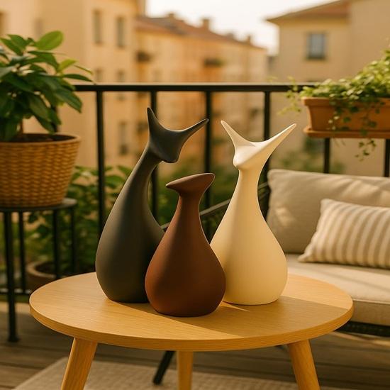 Home Decor Lucky Deer Family Matte Finish Ceramic Figures Set of 3, Matte Brown Christmas Decoration Items for Home Living Room Office