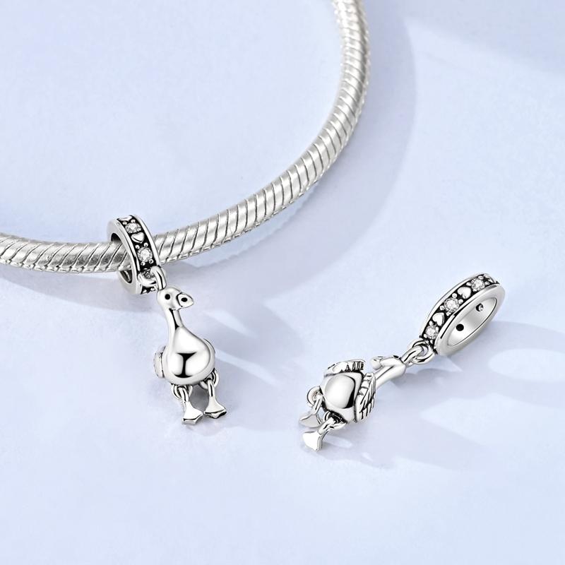 Original 925 Sterling Silver Charms Bead Cute Duck Pendant Fit Original Bracelet Necklace For Women DIY Jewelry Gift