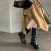 Women Knight Boots 2026 Autumn Winter New Fashion Belt Buckle Mid Calf Boots Vintage Comfortable Non Slip Height Increase Shoes