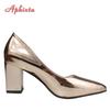 Aphixta 2025 Autumn Champagne 7cm Chunky Heels Pumps Women Shoes Pointed Toe Pumps Super Big Size 50