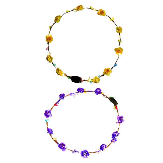 1/2Pcs Colorful LED Rose Flower Crown Adjustable Wedding Bride Floral Hair Wreath Headband Garland Headpiece Hair Accessories Party Photo Props