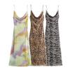 Womens Animal Print Pleated Slip Maxi Dress Slim Fit Sexy Streetwear 2025