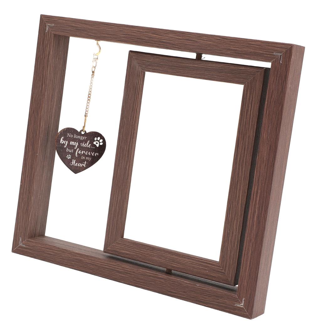 Dog Memorial Picture Frame 4x6 Rotating Cats Sympathy Gift Wooden Remembrance Photo Frame for Pet