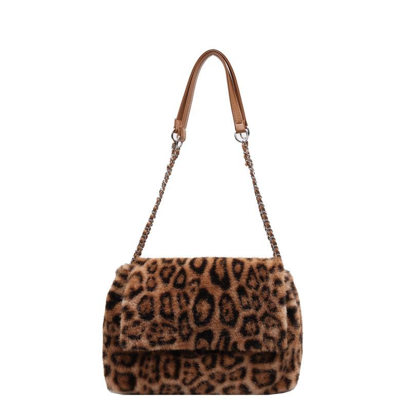 Urban Minimalist Leopard Print Pattern Plush Tote Square Bag For Daily Use