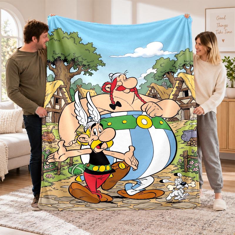 Flannel Fleece Blanket with Asterix Design, Soft Lightweight Throw for Bed Sofa Travel