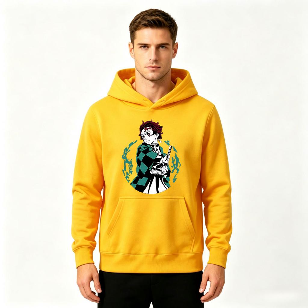 Anime Character Print Men Casual Long Sleeve Pullover Hoodie Comfy Streetwear Sweatshirt for Daily Wear