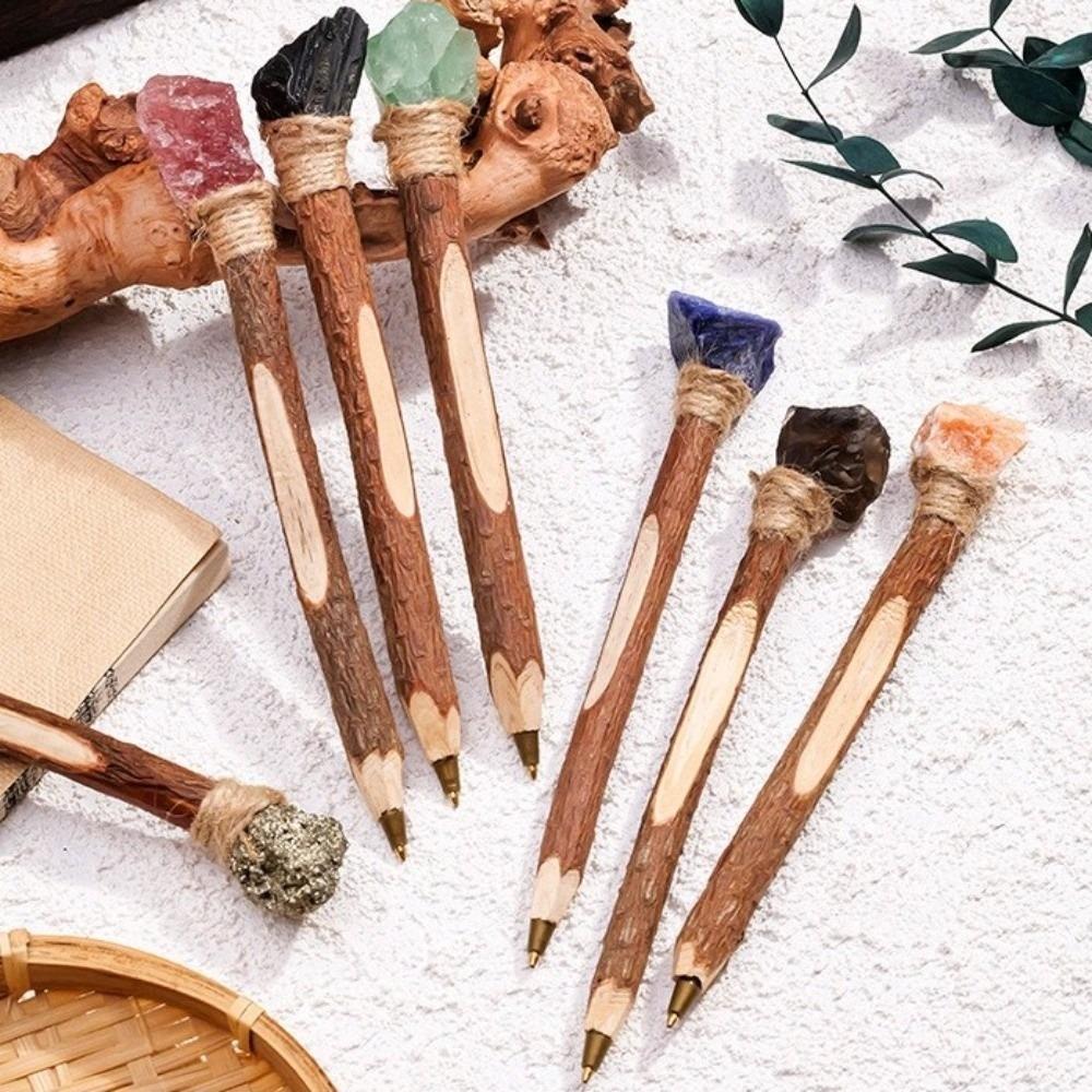 Natural Rough Crystal Crystal Wand Pen Log Craft Decorative Raw Stone Scepter Pen Stationery Gift
